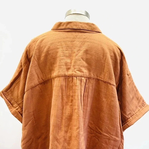NWT SONOMA Women Short Sleeve Pullover Button Down Cotton Brown Shirt Size 4X - Picture 8 of 12